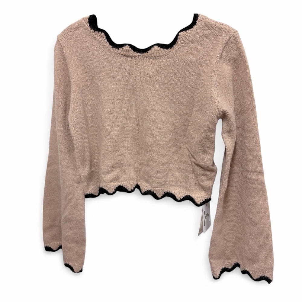 NWT Commense Contrast Wave Bow Sweater Cropped Tan and Black size medium - Picture 2 of 13